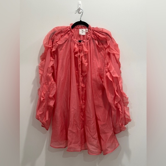 H&M Coral Ruffle Blouse white lotus collection - Picture 2 of 15